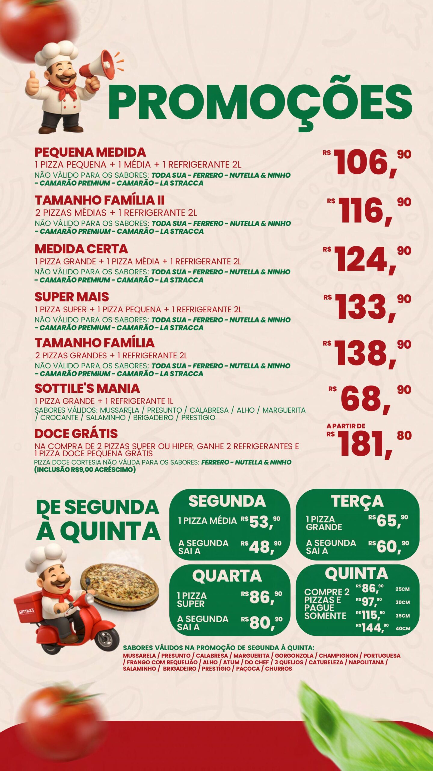 Página do cardápio com as promoções e combos