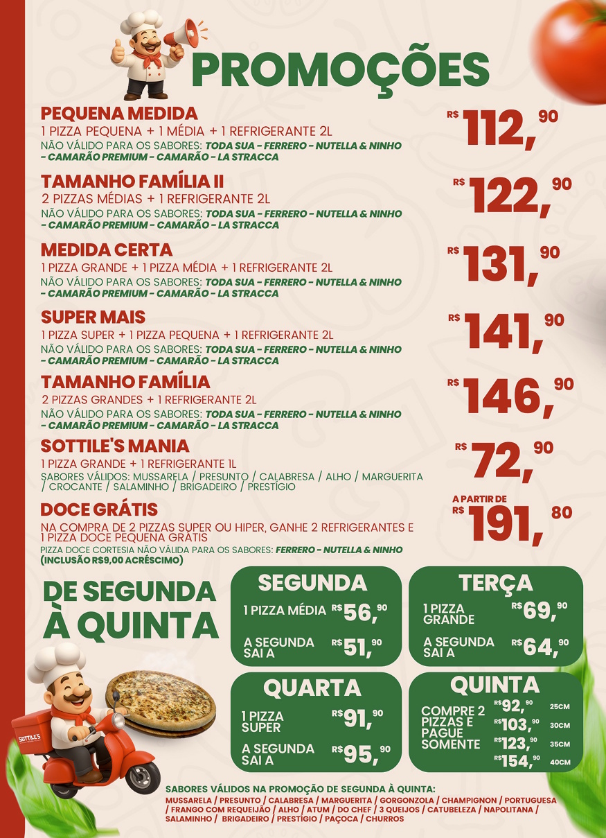 Página do cardápio com as promoções e combos